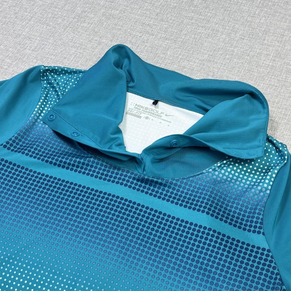 Nike Golf Polo Womens Medium Blue Short Sleeve Polka Dot Dri-FIT Tagless